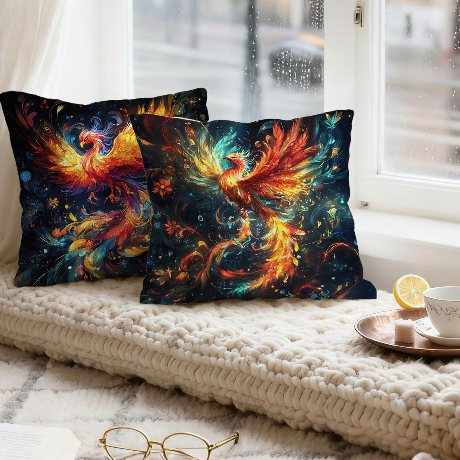 Vistoso Funda Cojin 60x60 FéNix Funda Almohada 60x60 Cojines Sofa Súper Suave Fundas Cojines Decorativos Fundas Almohadas 4 Piezas Cervicales y Cuello, para Hogar Sofa Cama Salon Decoracion E - 883