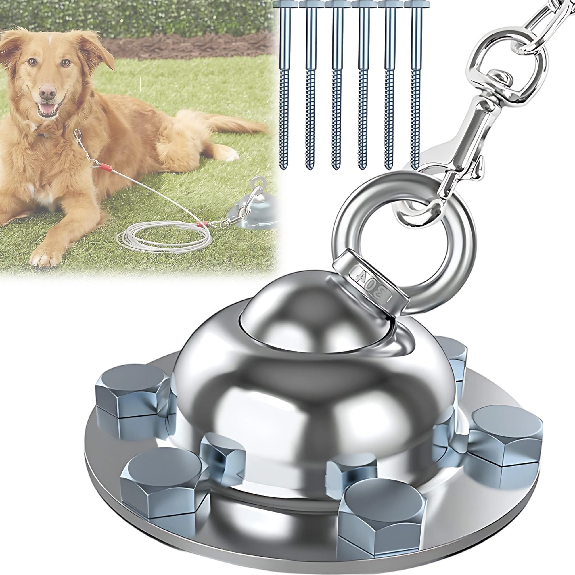 Boulon Antirouille Robuste Pivotant à 360 °, Chaîne d'Ancrage Pour Chien Et Chat, Ensemble De Fixation De Piquet De Sol Extérieur, Assorti De 6 Clous Longs, Sécurité Solide, Pour Extérieur, Cour
