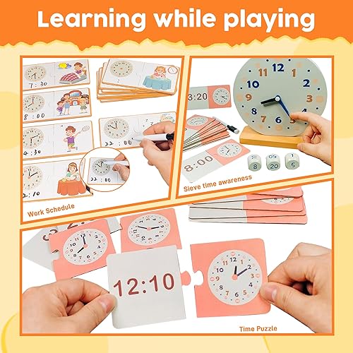 Miniatura 5 de Juego de juguetes de madera para aprender, 29 piezas, relojes de aprendizaje para niños, relojes y ayuda de enseñanza de tiempo para bolígrafo