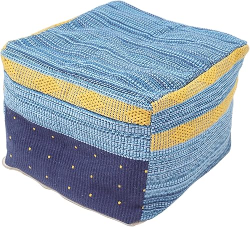 UPKOCH Taburete cuadrado hecho a mano, otomano, cojín de piso de almacenamiento, para sala de estar, dormitorio, cojín de lino de algodón, cojín de