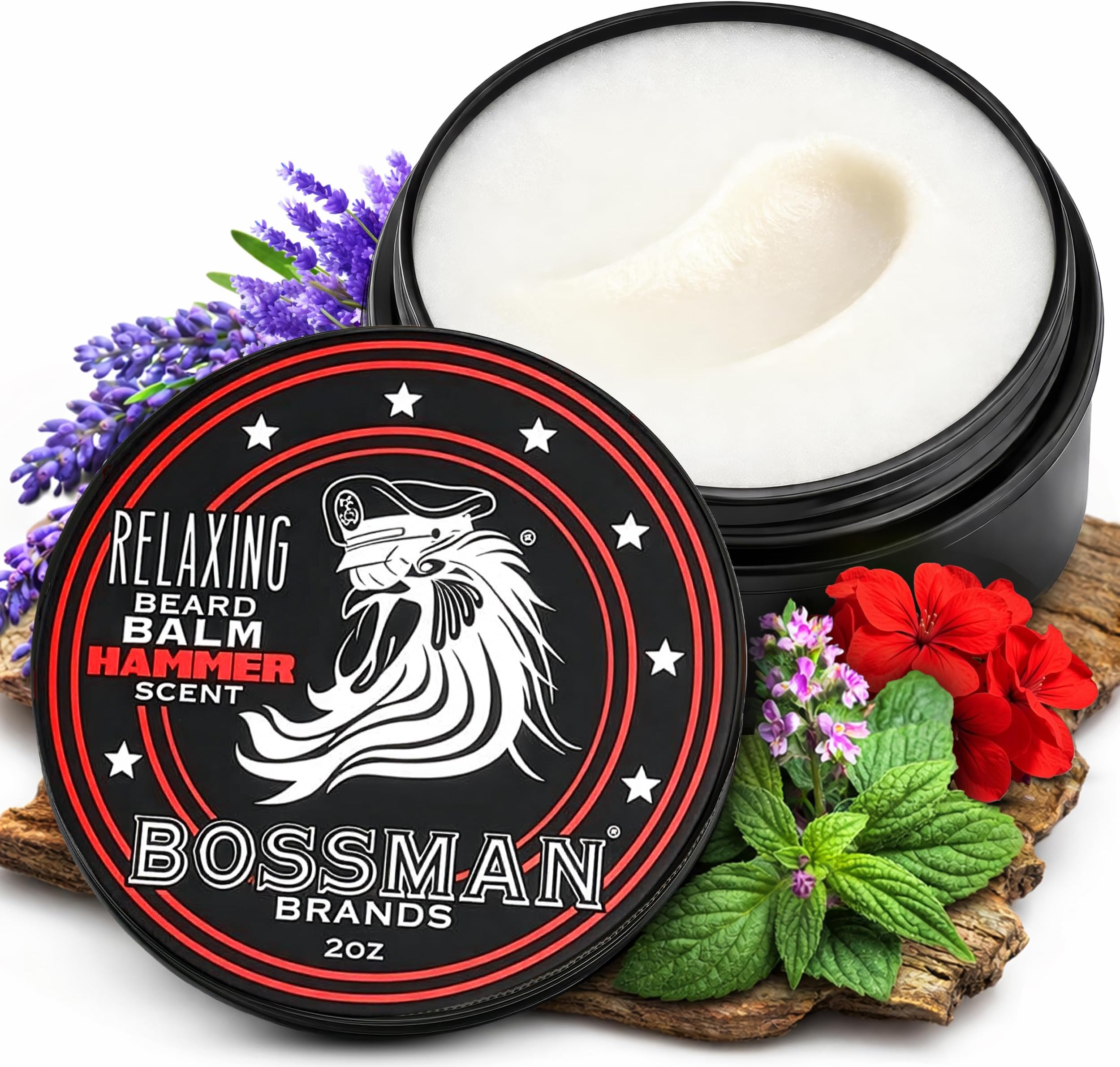 Bossman Relaxing Beard Balm - Beard Tamer, Relaxer, Thickener and Softener Cream - Made in USA (Hammer Scent)