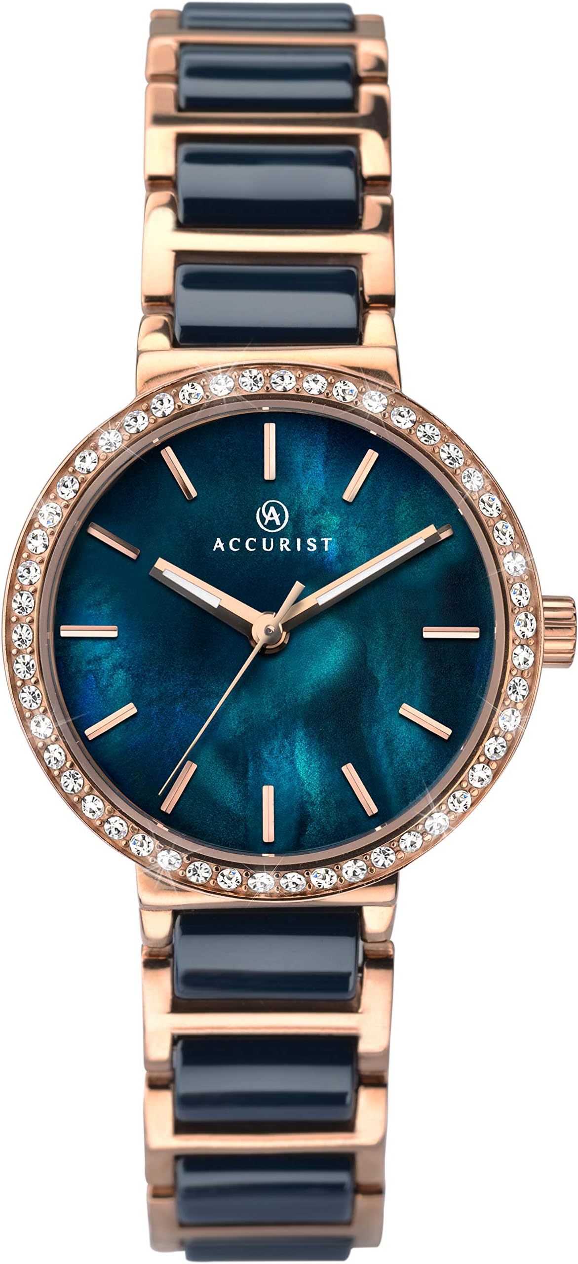 Accurist Rose Gold Plated Ceramic Bracelet Watch with Swarovski Crystals.