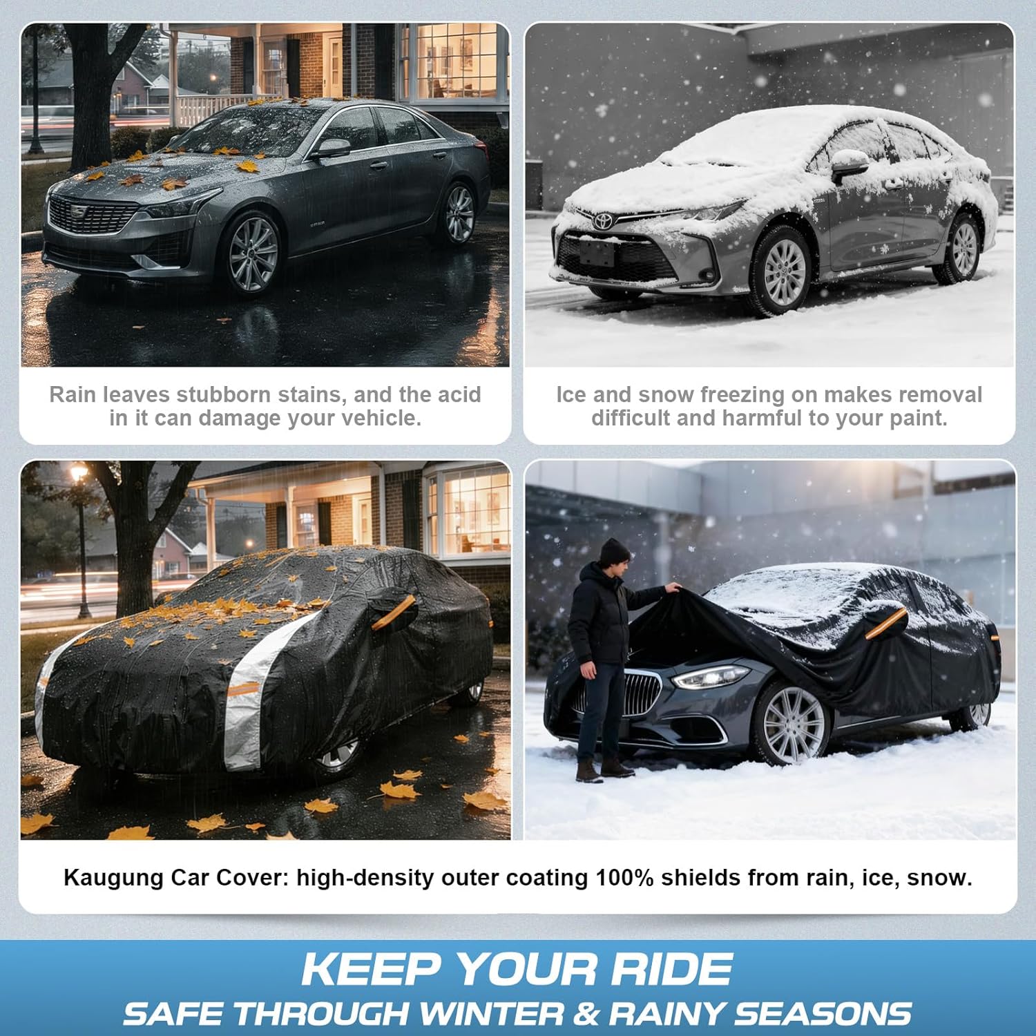 Kaugung 10 Layers Car Cover Custom Fit for Genesis G70 (2017-2026), 100% Waterproof Full Exterior Cover with Vents, Towel & Repair Patches, Outdoor Rain Snow Sun UV Protection.