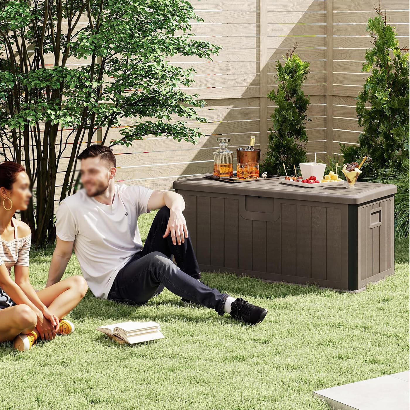 Aufbewahrungsbox Mit Deckel Gartenbox Wetterfest Outdoor AbschließBare Box Wasserdicht Aufbewahrungsbox Garten Balkonschrank Wetterfest Brown