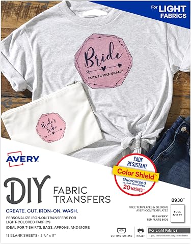 Avery T-Shirt-transfer mürekkep püskürtmeli baskı için, açık 9 pack