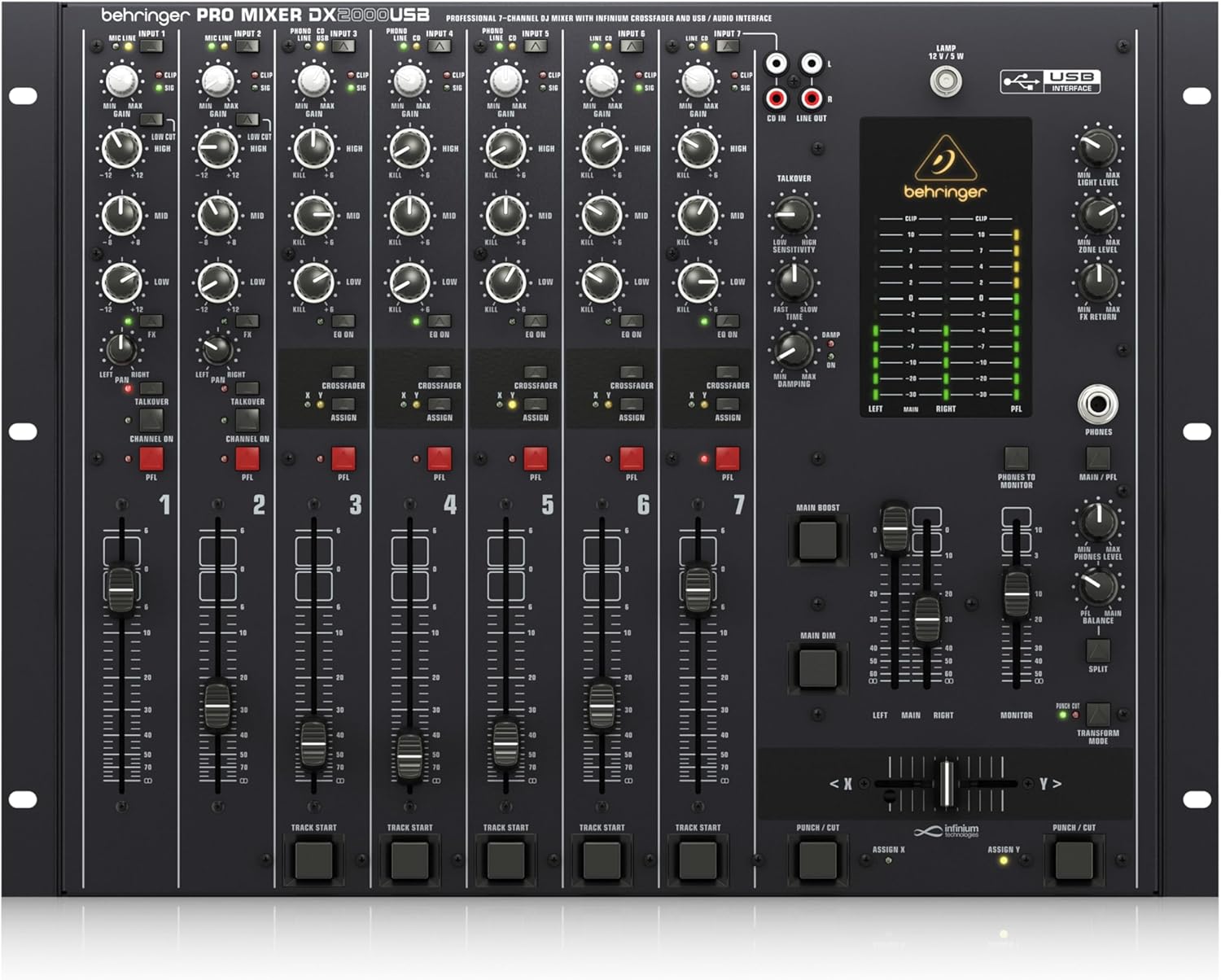 Behringer PRO MIXER DX2000USB Professional 7 Channel DJ Mixer with INFINIUM 'Contact-Free' VCA Crossfader and USB/Audio Interface