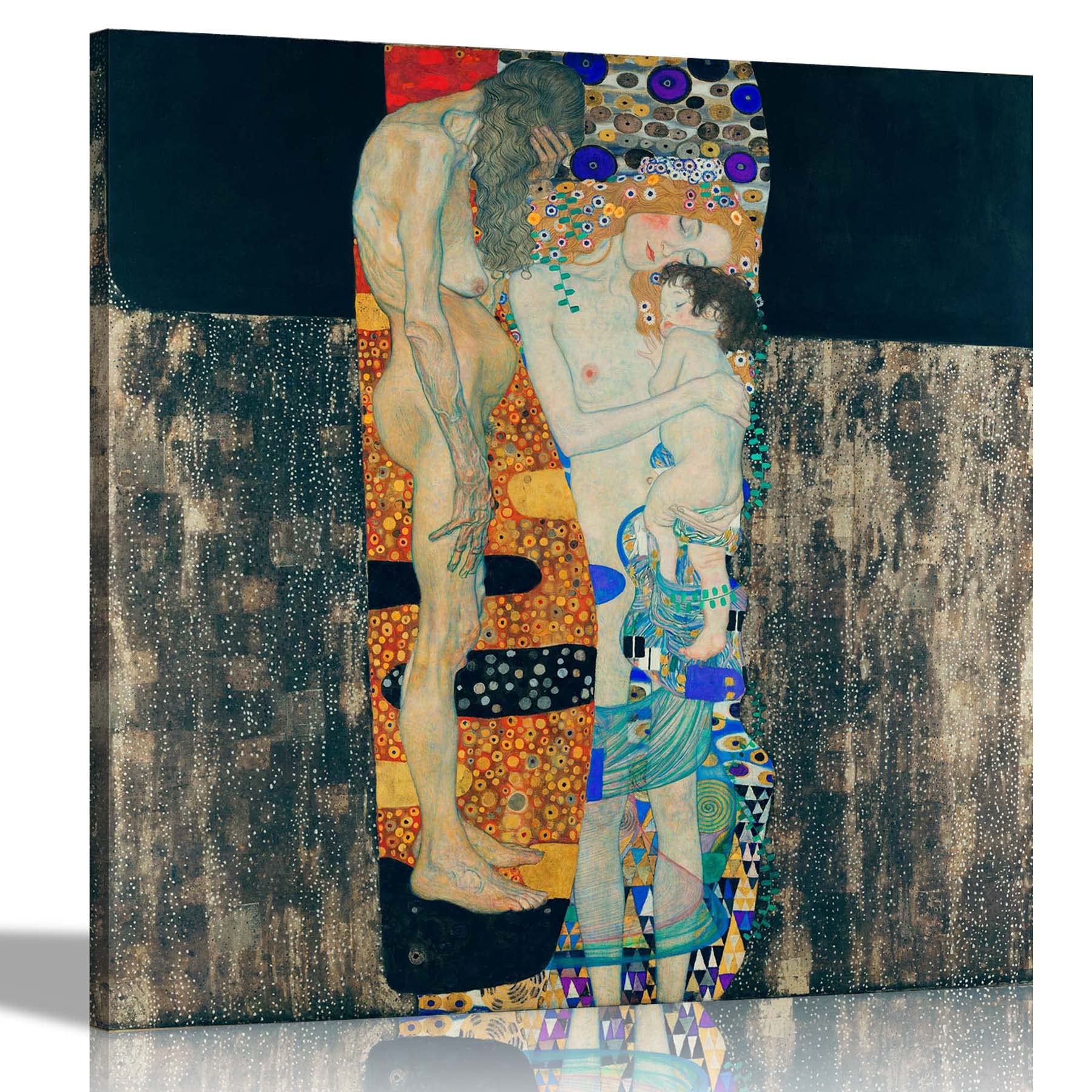 Artley Prints Grey Three Ages Of Woman By Gustav Klimt Prints Canvas Wall Art Quality Hd Pictures On Framed Artwork 30 X 30Cm (12 X 12 Inches)