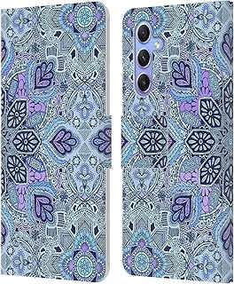 Head Case Designs Officially Licensed Micklyn Le Feuvre Navy Blue Mint and Purple Mandala Leather Book Wallet Case Cover Compatible with Samsung Galaxy A34 5G