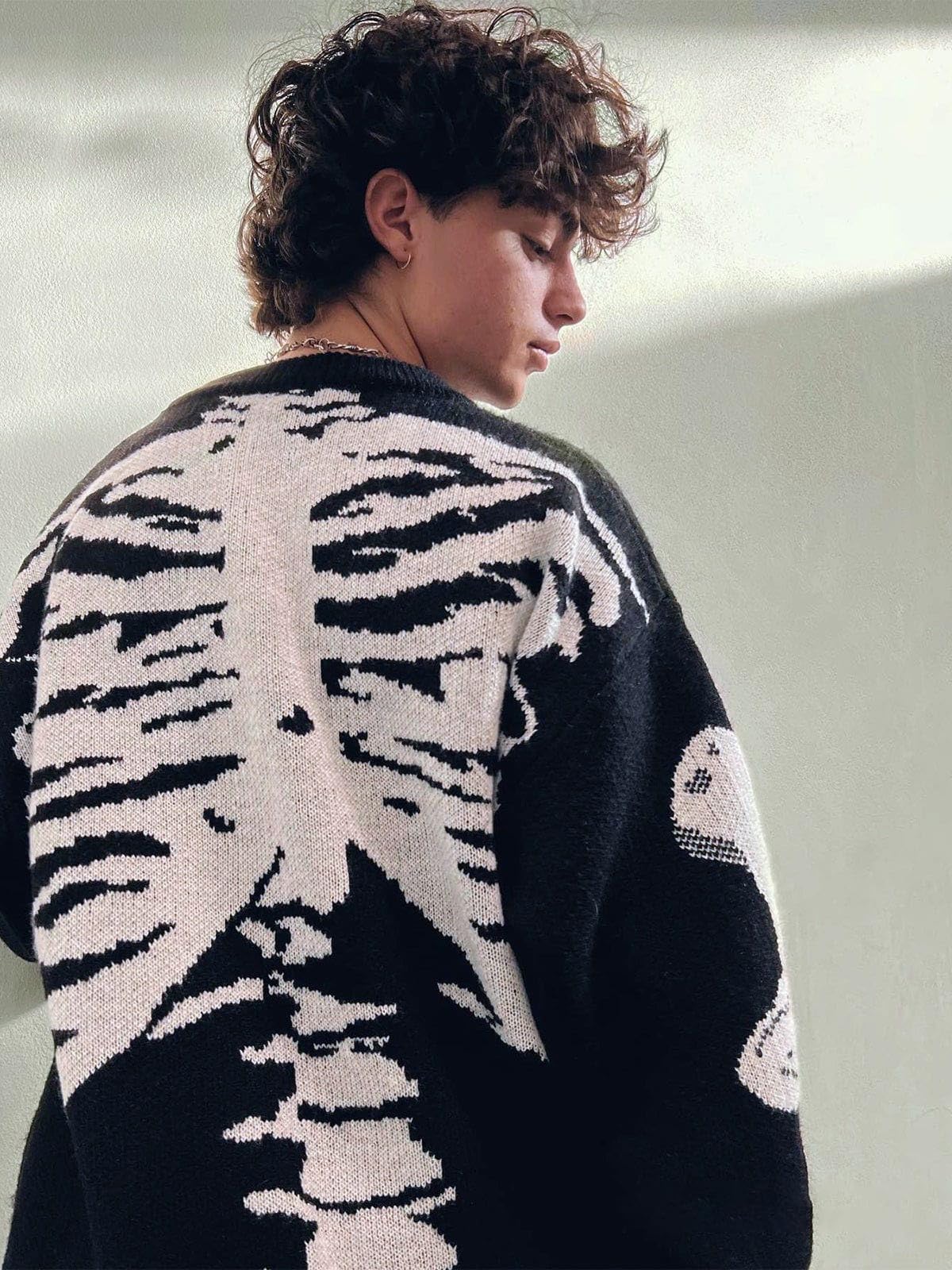 Aelfric Eden Halloween Pullover Herren Oversize Strickpullover Winter Damen Warmer Y2K Vintage Knit Sweater Rundhals Feinstrick Jumper Pullover mit Aufdruck