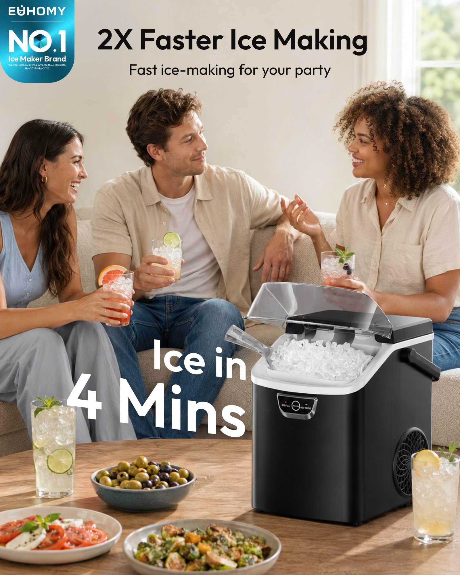 Nugget Ice Maker Countertop, Silonn Chewable Pellet Ice Machine with Self-Cleaning Function, 36lbs/24H Portable Ice Makers for Home Kitchen Office, Black product image 23