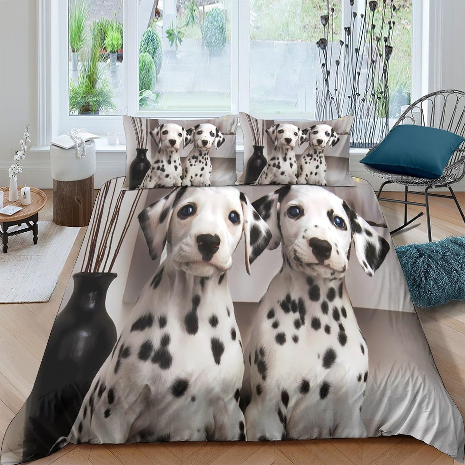 Ctjqhvkz Style-5 3D Printed Dalmatian Dogs Fitted Sheet Microfiber Soft Decorative Bed Cover For Bedroom Guest Room Mattress Protection Single（135X200cm）
