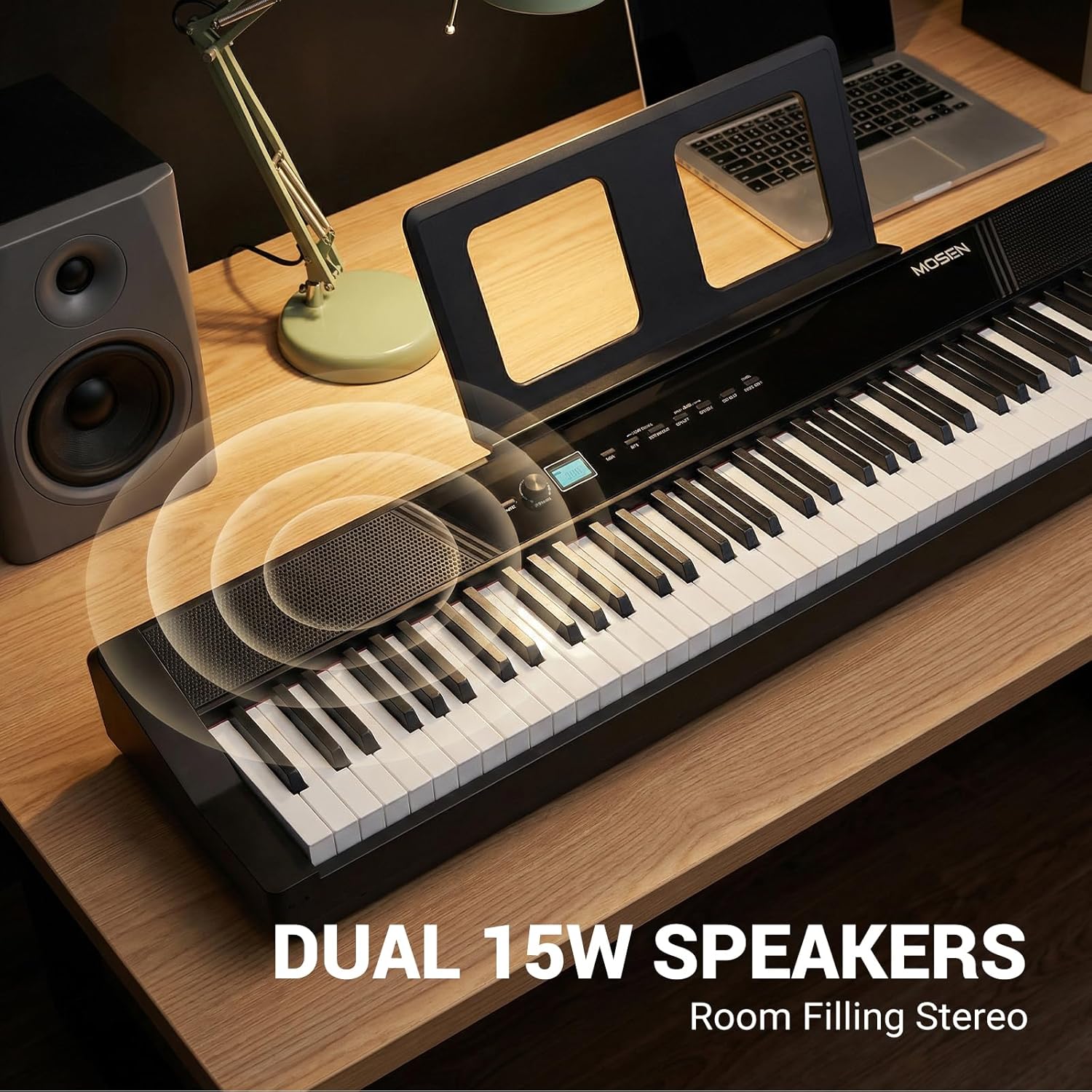 MOSEN Beginner Digital Piano 88 Keys Weighted, Portable Electric Piano Set with Full Size Keyboard, Triple Sustain Pedal, Stable Dual X Stand, USB-MIDI, Keyboard Stickers, for Beginners Adults