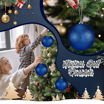 Poen 6 Pcs 6 Inch Large Christmas Ball Ornaments Glitter Extra Large Christmas Ornaments Giant Xmas Balls Tree Decorations with Hanging Loop for Xmas Holiday Party Decor (Dark Blue)