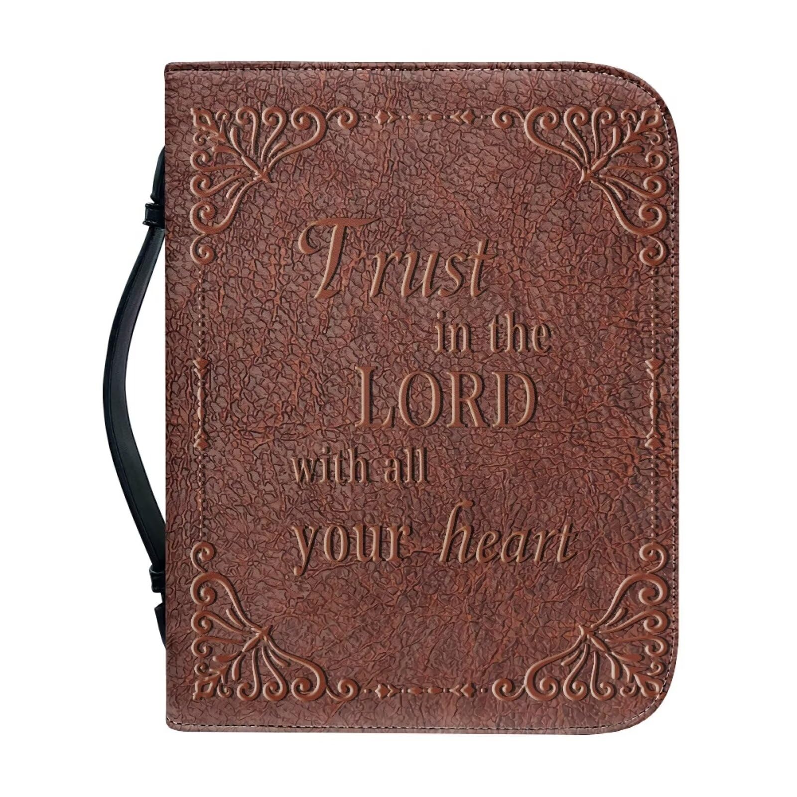 Talayituse Cross Pattern Faux Leather Bible Cover for Men Women, Trust in The Lord Christian Zipper Bible Case with Handle Carrying Book Cover Study