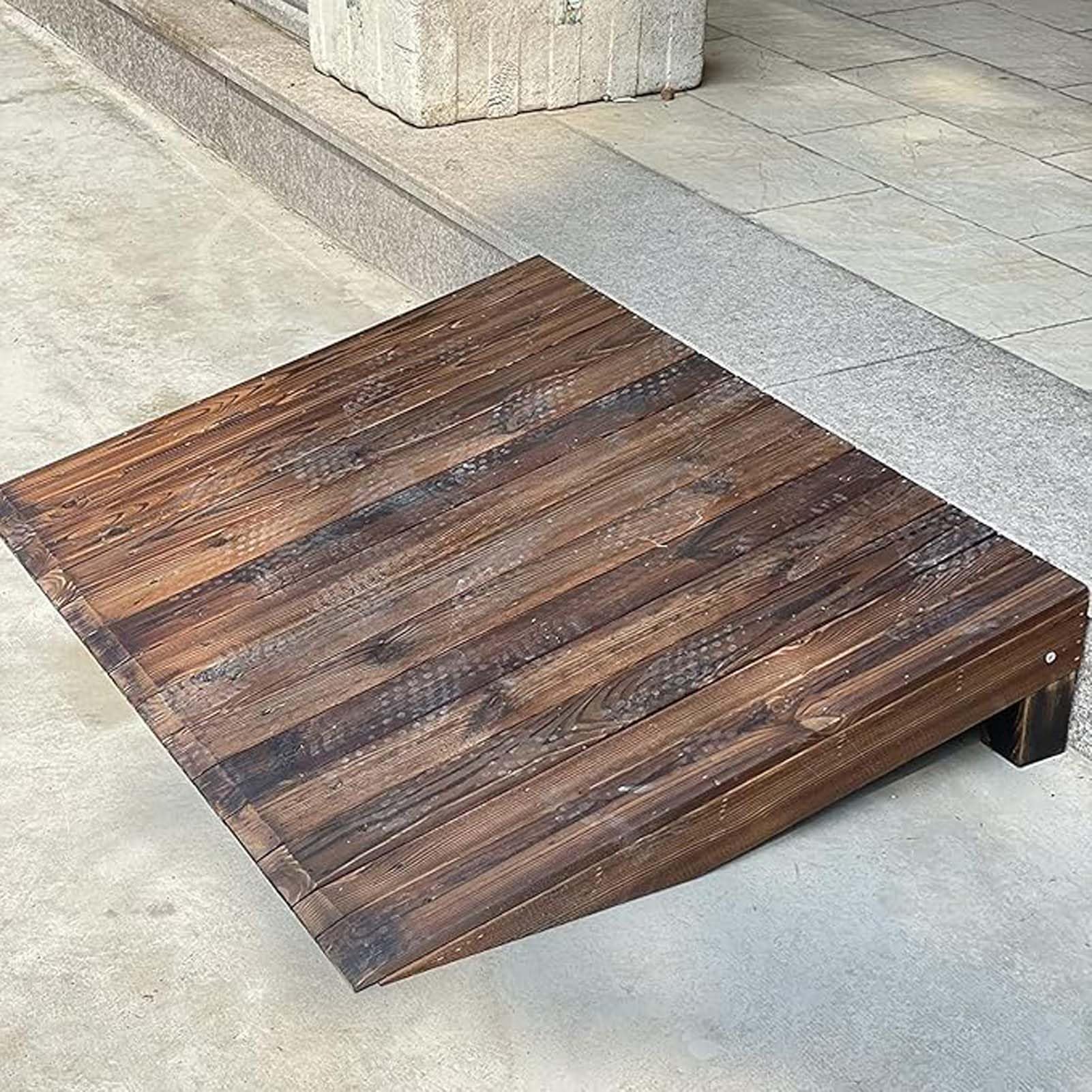 Rampa de Movilidad L 80 x W 90 x H 25 cm, Rampa de Acera de Madera, Rampas de Bordillo Escalonadas, Antideslizante, para Garaje, Puerta de Patio, Cobertizo, Muelle de Carga, Entrada