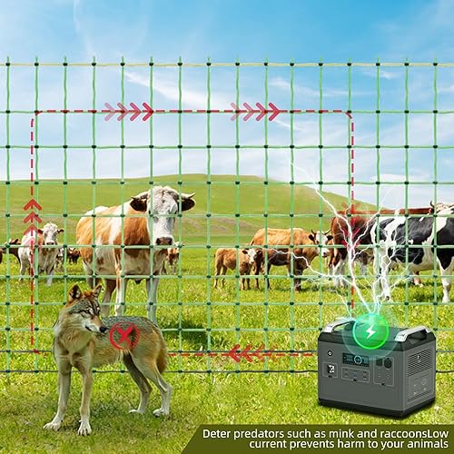 Miniatura 4 de Red eléctrica para cerca, 164 pies de largo x 49.6 pulgadas de alto, red eléctrica para aves de corral con 14 postes de púas dobles, adecuada para