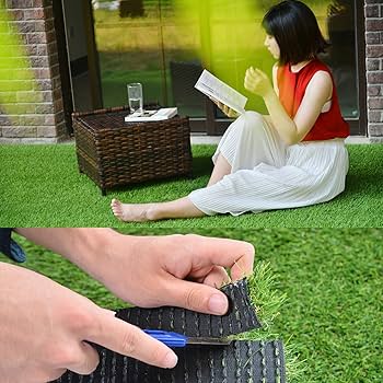 人工芝 ロール 1m×10m 芝丈20mm ピン22本 4色立体感 透水穴 青緑 Amazon | 人工芝 1m×10m 芝丈20mm ピン22本つき 4色立体感 透水