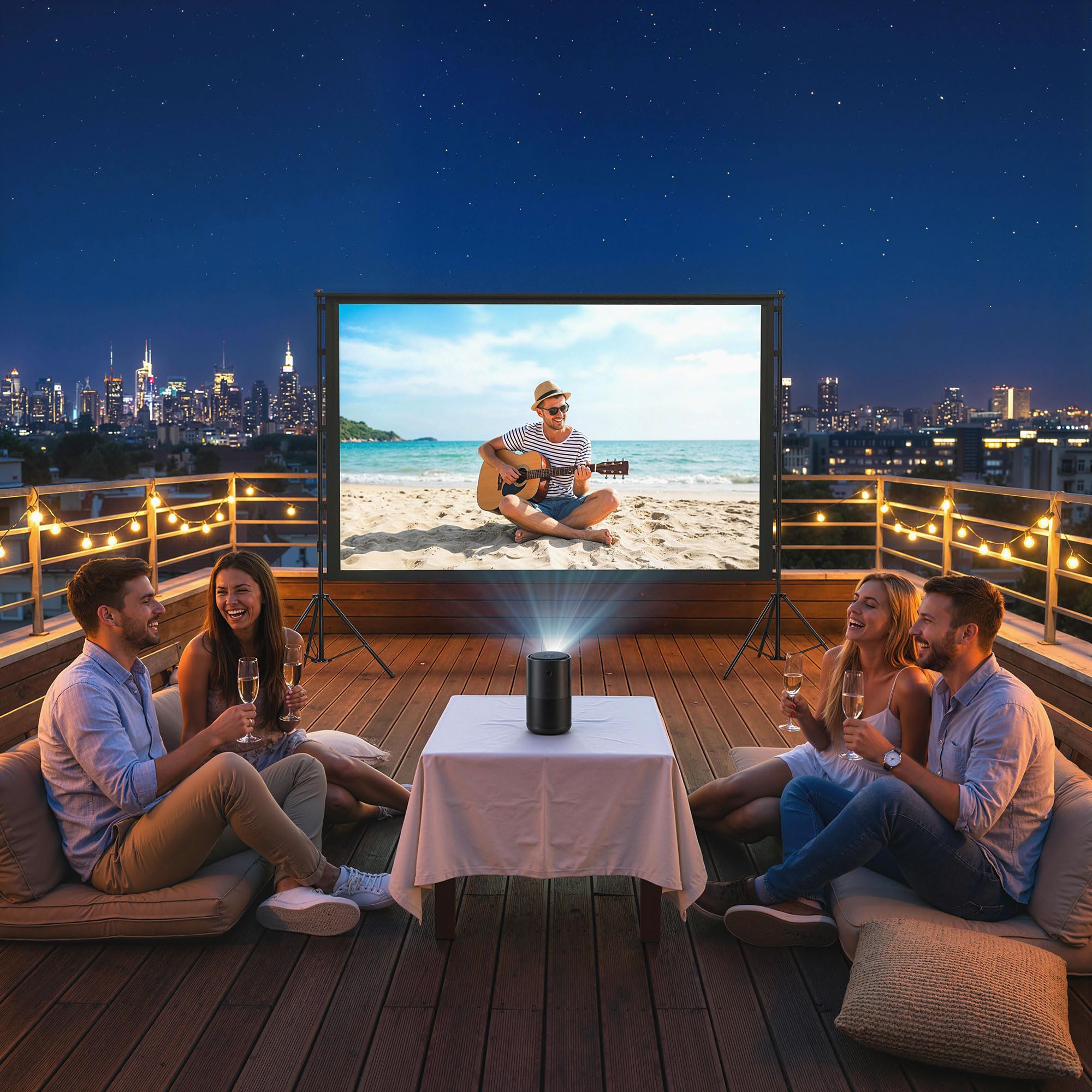 HOMCOM Écran de Projection avec Trépieds 100" 16:9 HD 4K/8K, 268Lcm, Écran Videoprojecteur sur Pied Portable, Double Face, 2 Trépieds Pliables, Angle de Vision 160°, pour Cinéma Maison, Bureau, Voyage