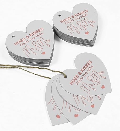 Miniatura 5 de Etiqueta colgante de papel de aluminio de oro rosa Abrazos y besos de la etiqueta de recuerdo de boda 50 piezas