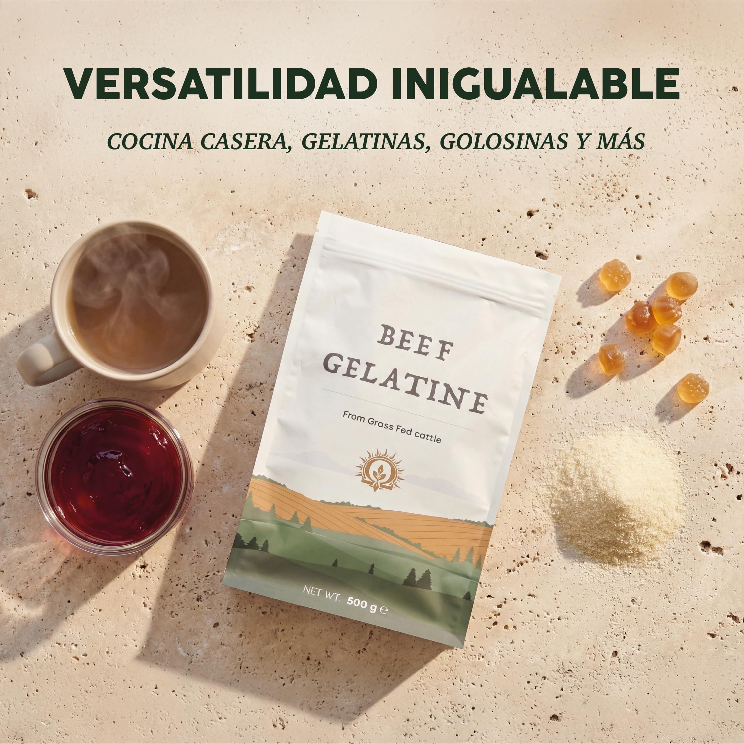 Gelatina Bovina 500 g - Polvo De Colágeno Natural Para La Salud De Los Huesos Y El Sistema Digestivo - Gelatina De Vaca En Polvo - Estabilizante Alimentario Para Cocina, Caldos Y Guisos