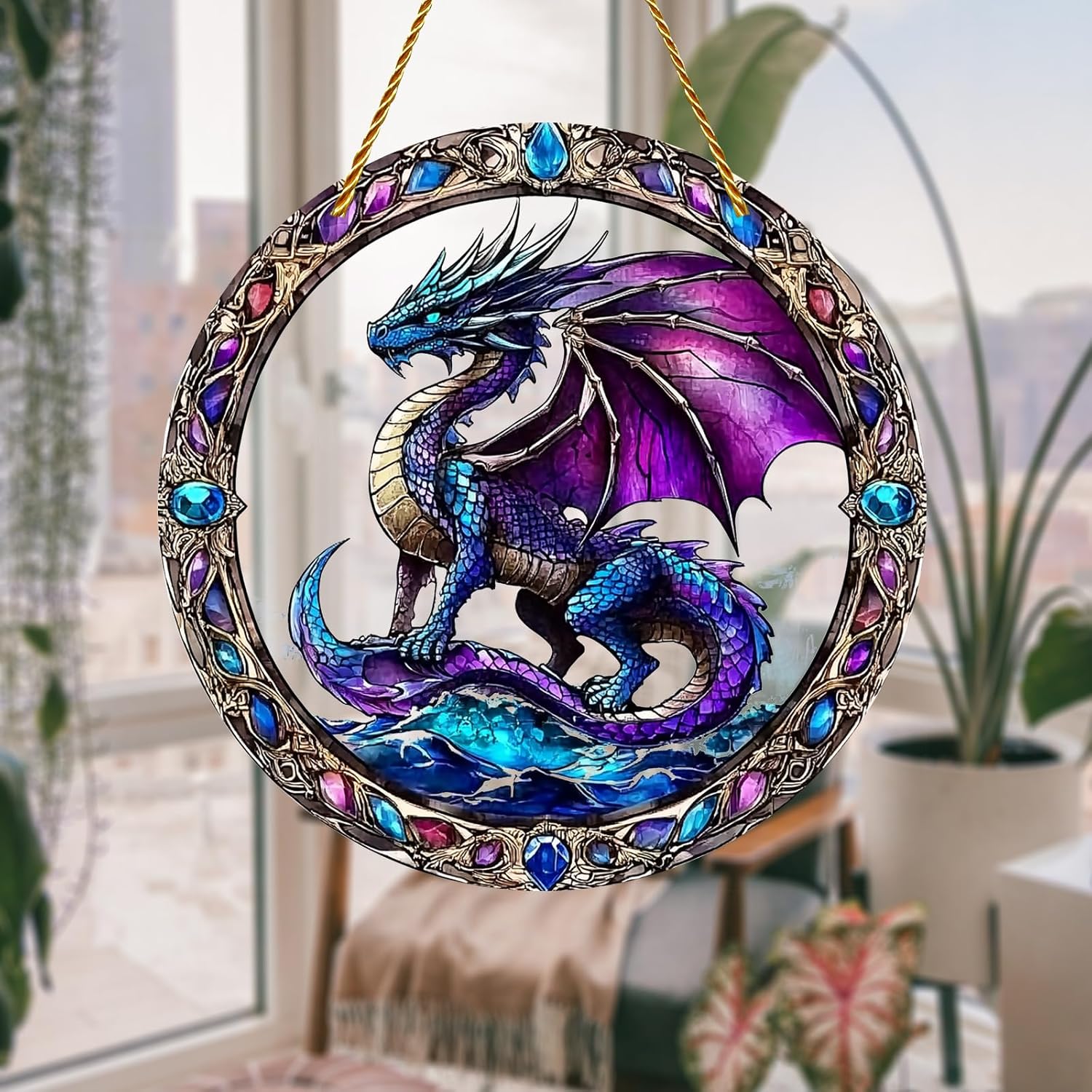 8x8 inch Charming Dragon Acrylic Stained Glass Window Hanging Sun Catcher Decor Stained Panel Hangings Wall Art Decor, for Friends and Family (Dragon) - Image 3