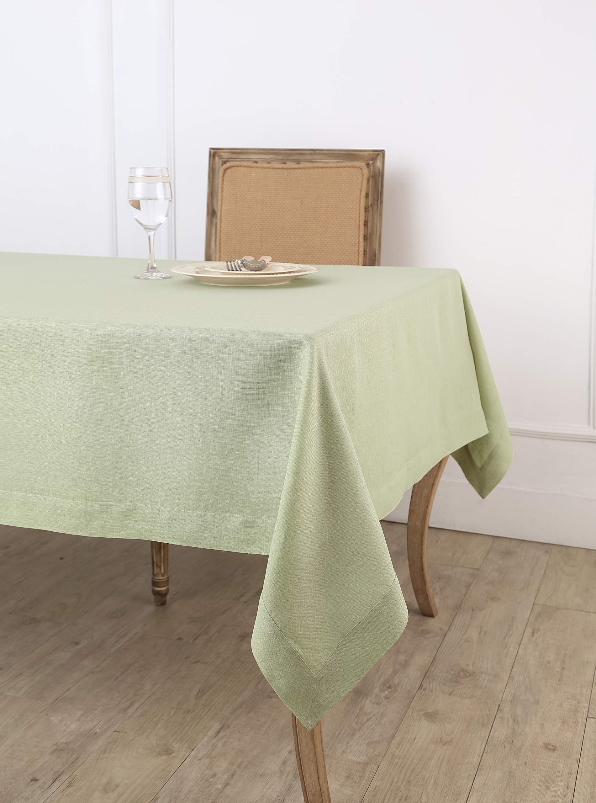 Solino Home Linen Summer Tablecloth Sage Green – 100% Pure Linen Fabric 60 x 90 Inch Tablecloth for Spring, Mother Day, Indoor, Outdoor – Handcrafted from Natural Fabric and Machine Washable – Fete