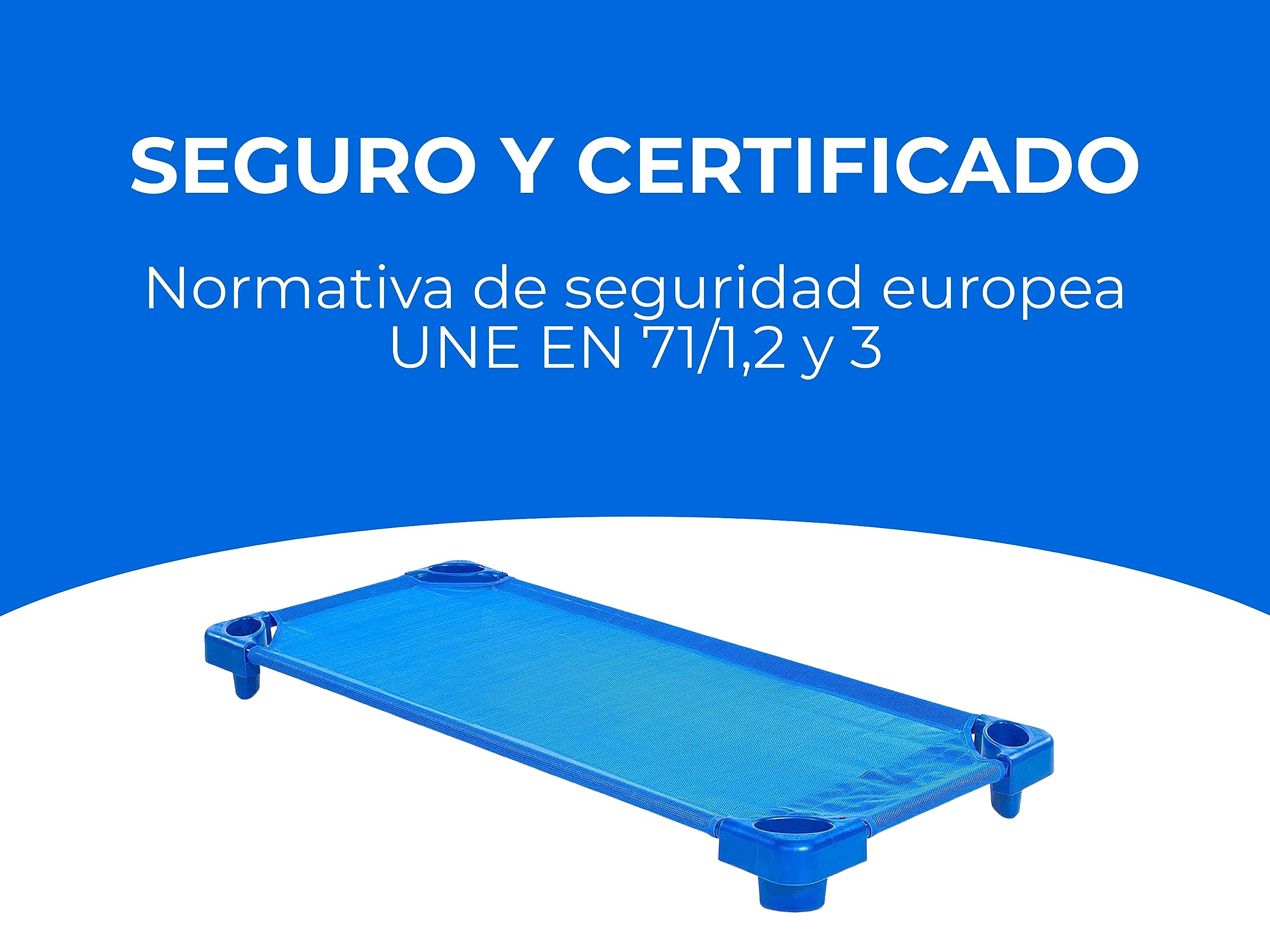 Pack de 6 Cunas Apilables para Guardería Azules – Cuna Apilable para Guardería 132cm x 58cm x 15cm