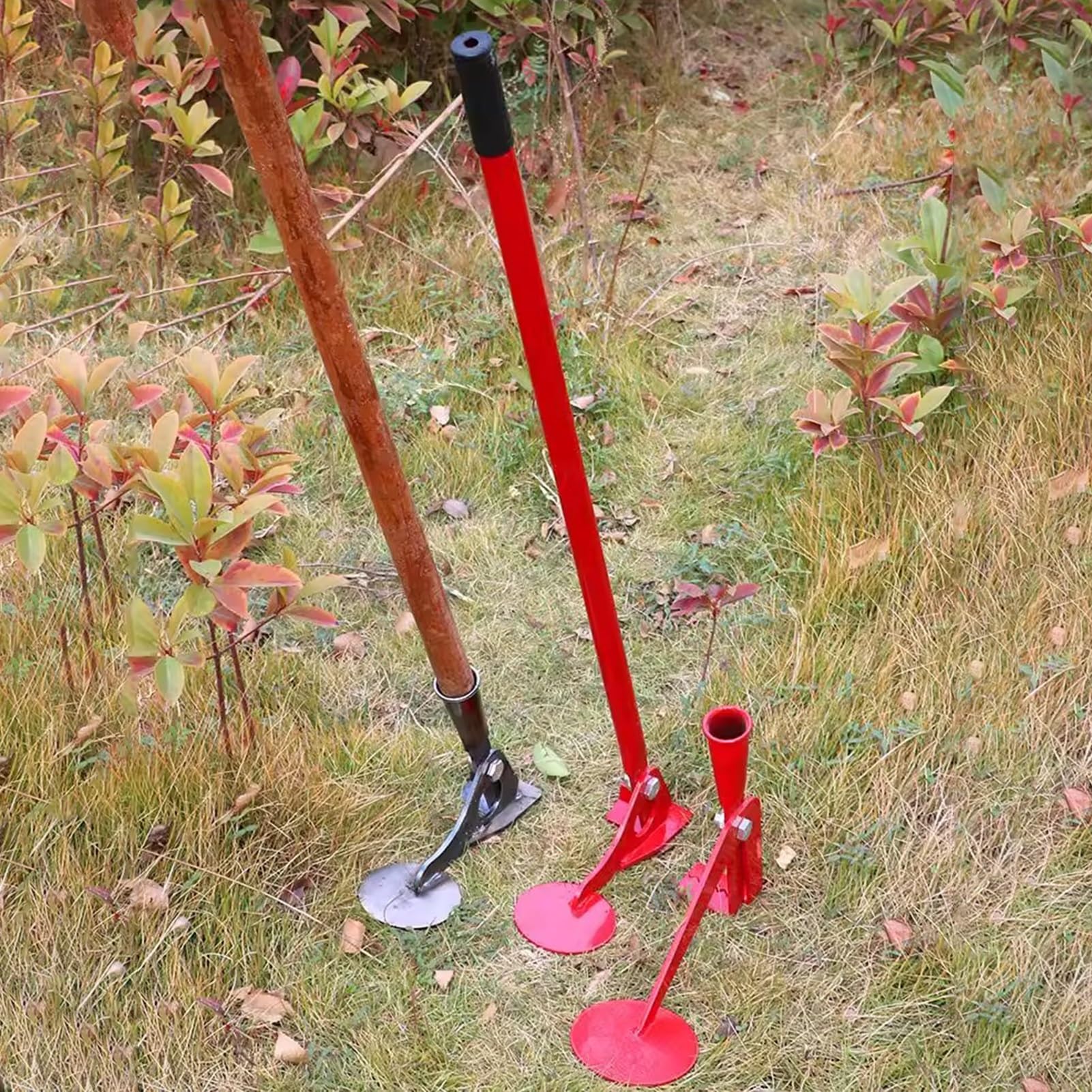 Herramienta de extracción de malas hierbas multiusos con cabeza dentada, cepillo rojo, herramienta de jardín, desbrozador de raíces poco profundas