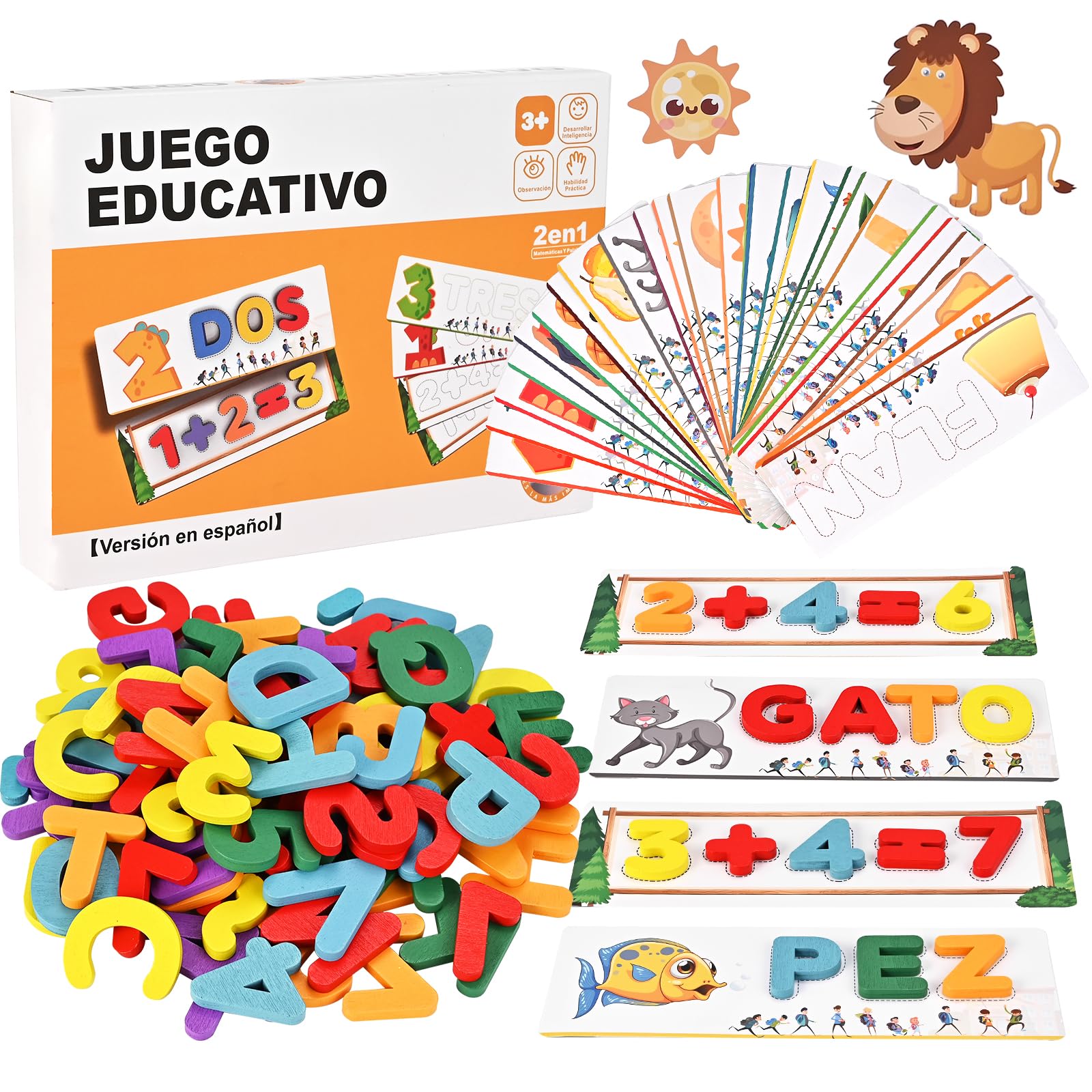 Wooderma Juego Educativo De Madera – Aprende A Leer Y Calcular Con Letras, Números Y Tarjetas, Ideal Para Niños De 3 A 8 Años, Regalo Montessori