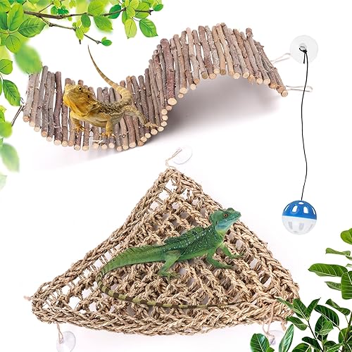 Large Bearded Dragon Tank Accessories, Natural Adjustable Reptile Climbing Toys