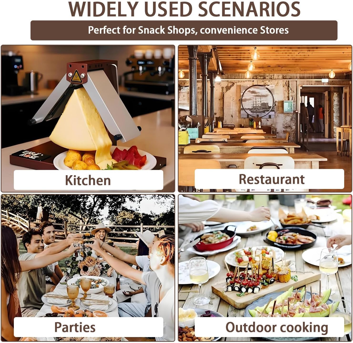 Stainless Steel Commercial Raclette Cheese,Electric Cheese Melting Raclette Grill, 1000W Dual Heating for Half-Wheels, Wedges & Blocks, 0-90° Adjustable