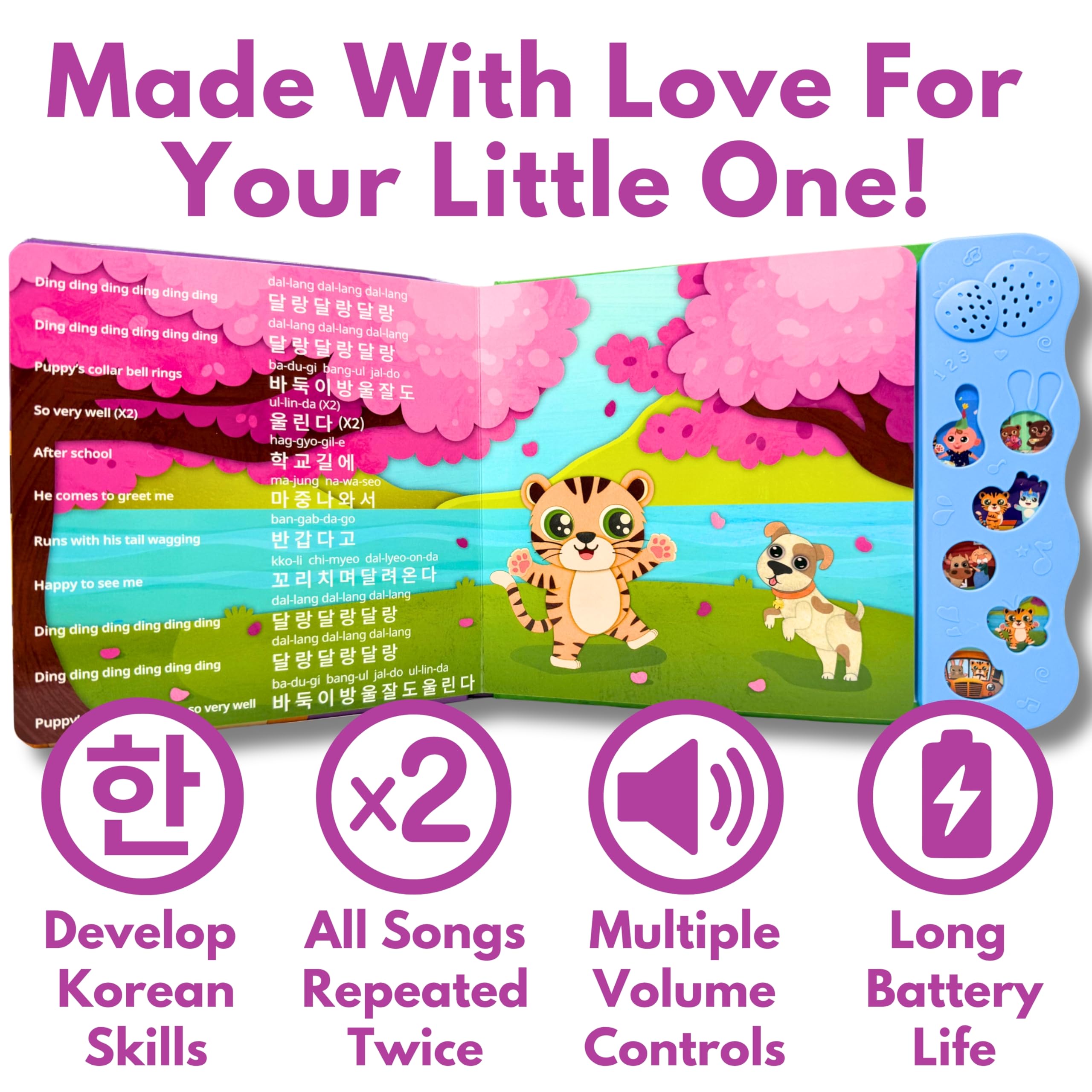 Koreanisches Babybuch für Kinder, Momo Learns Korean Vol. 3, zweisprachige koreanische Babybücher für Babys und Kleinkinder, Kinderbrettbuch mit Hangul-Alphabet, ersten Wörtern, Lernkarten und Liedern
