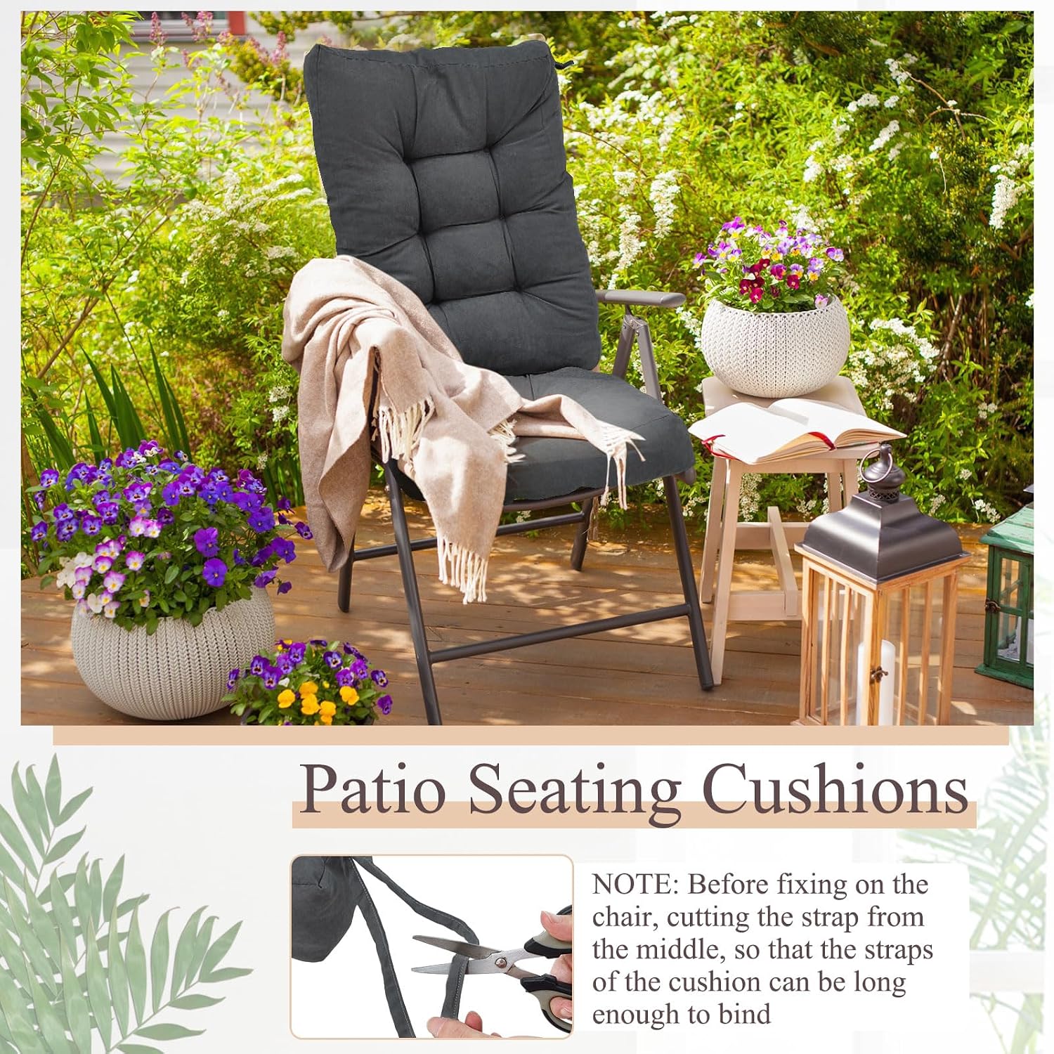 Juexica 4 Sets Outdoor Patio Chair Cushions Seat High Back Tufted Pillow Replacement Rocking Chair Cushions Pads for Patio Summer Seasonal Indoor Home Office (Dark Gray)
