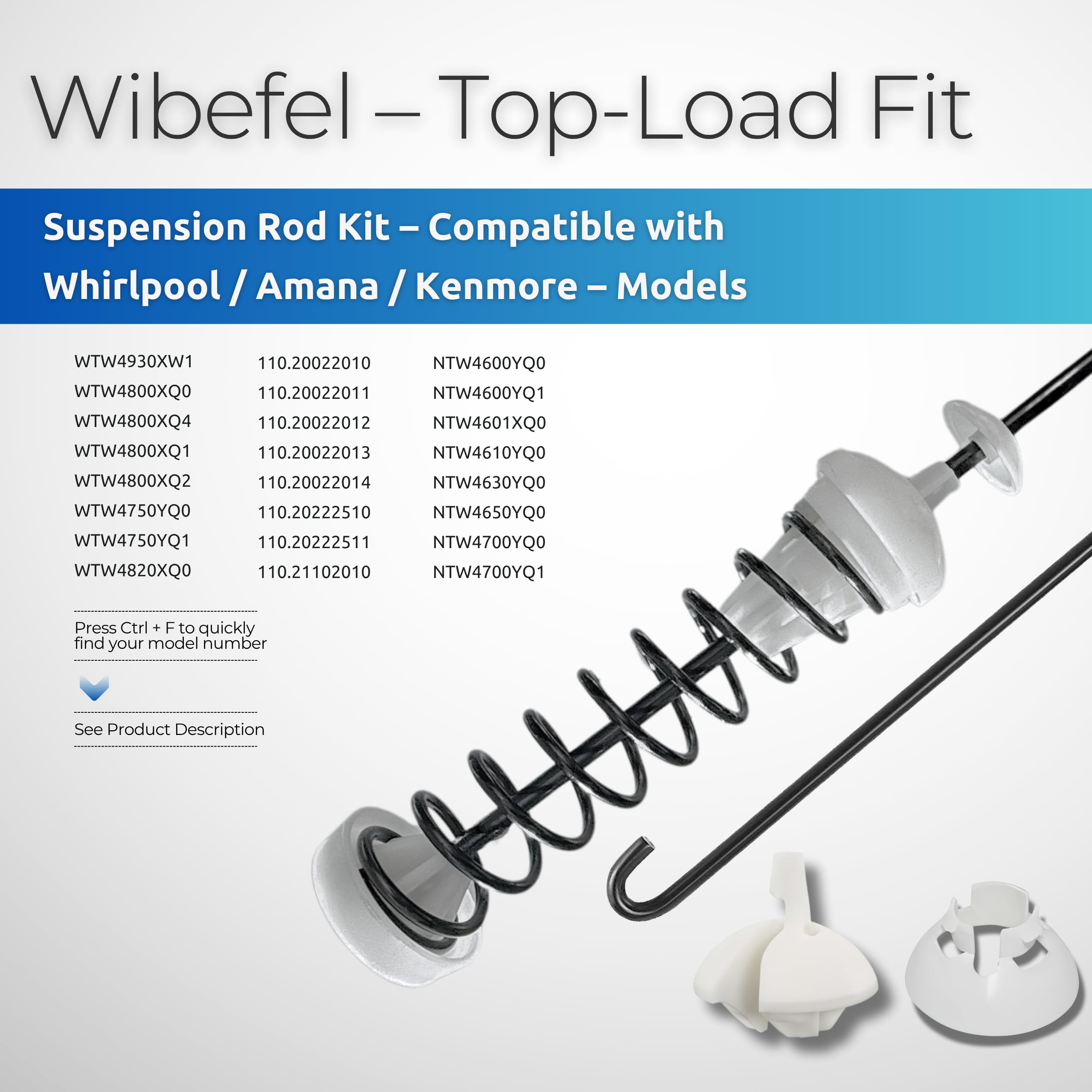 Kit Sospensioni Per Lavatrice Amana, Maytag, Whirlpool | Compatibile Con NTW4600YQ0 E NTW4501XQ0 | Ricambio Originale - Foto 2