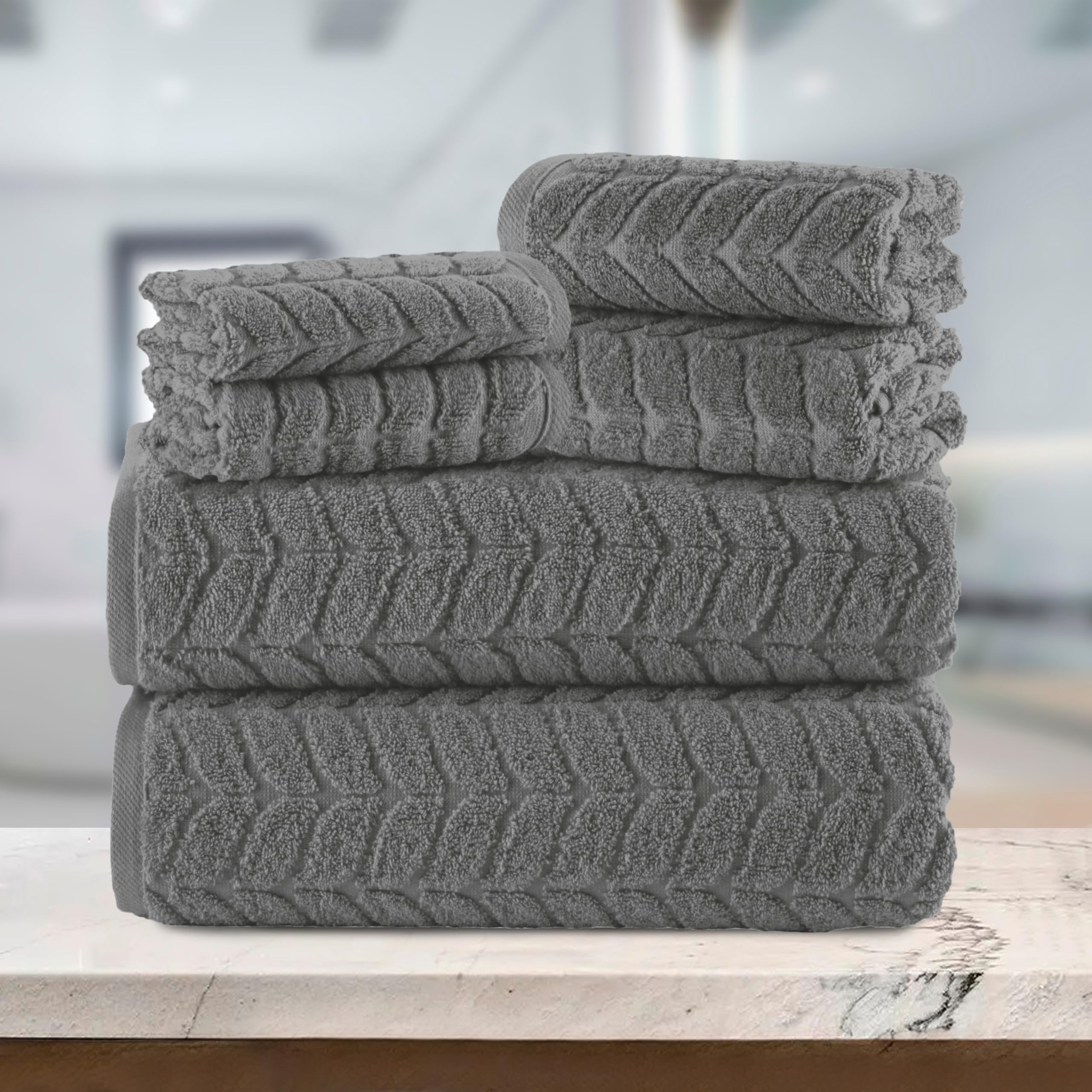 Elegant Comfort Set di 6 asciugamani di lusso in 100% cotone turco jacquard intrecciato di alta qualità alberghiera, morbidi e assorbenti, include 2 asciugamani da bagno, 2 asciugamani e 2 salviette,