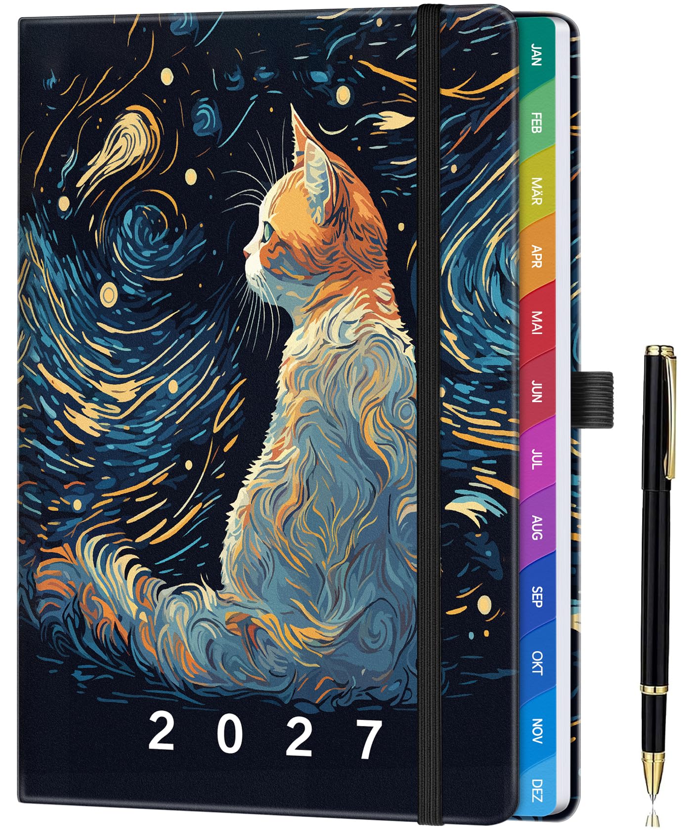 Kalender 2027 Buchkalender 1 Woche 2 Seiten, A5, Deutsch | Wochenplaner 2027 mit Monatsregister, Terminplaner Jan–Dez 2027, mit Notizseiten & Tasche, für Büro, Schule & Familie