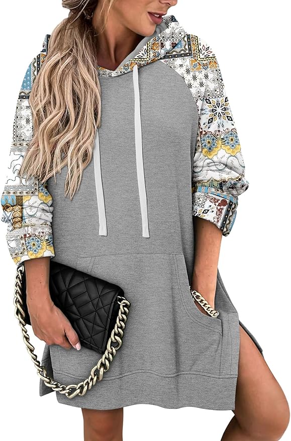 KISSMODA Women Hoodies Dress Long Sweatshirts Dress Raglan Sleeves Oversized Sweatshirts with Pocket 2025 Fall Winter Trendy