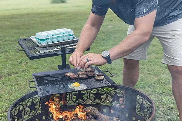 GameMaker - Open Fire Cooking Gravity Combo Grill & Skillet, Ultimate Camping Cooking Tool Black, Grill dimensions: 18.5” x 16.375”