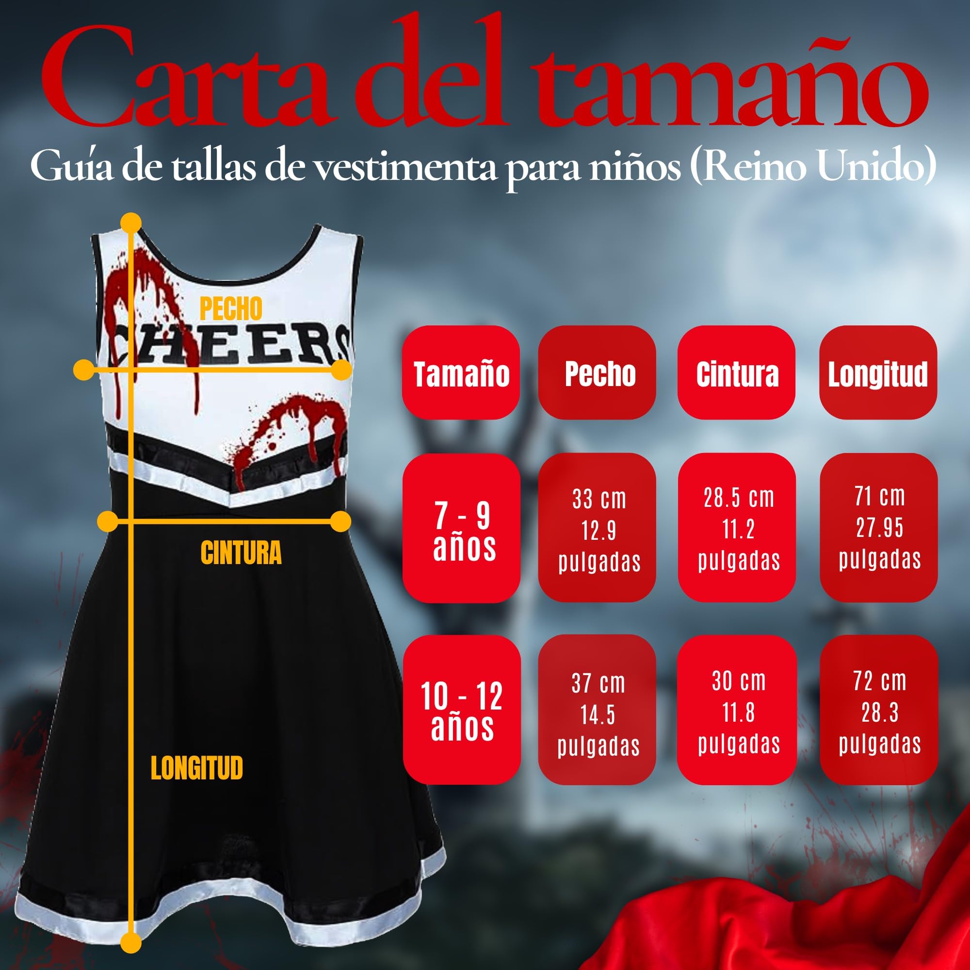 REDSTAR Dziewczyny Halloween Zombie Cheerleader Dead fantazyjny kostium dla dzieci uczennica upiorne dziecko zombie z tubą sztucznej krwi - kostiumy na Halloween imprezy