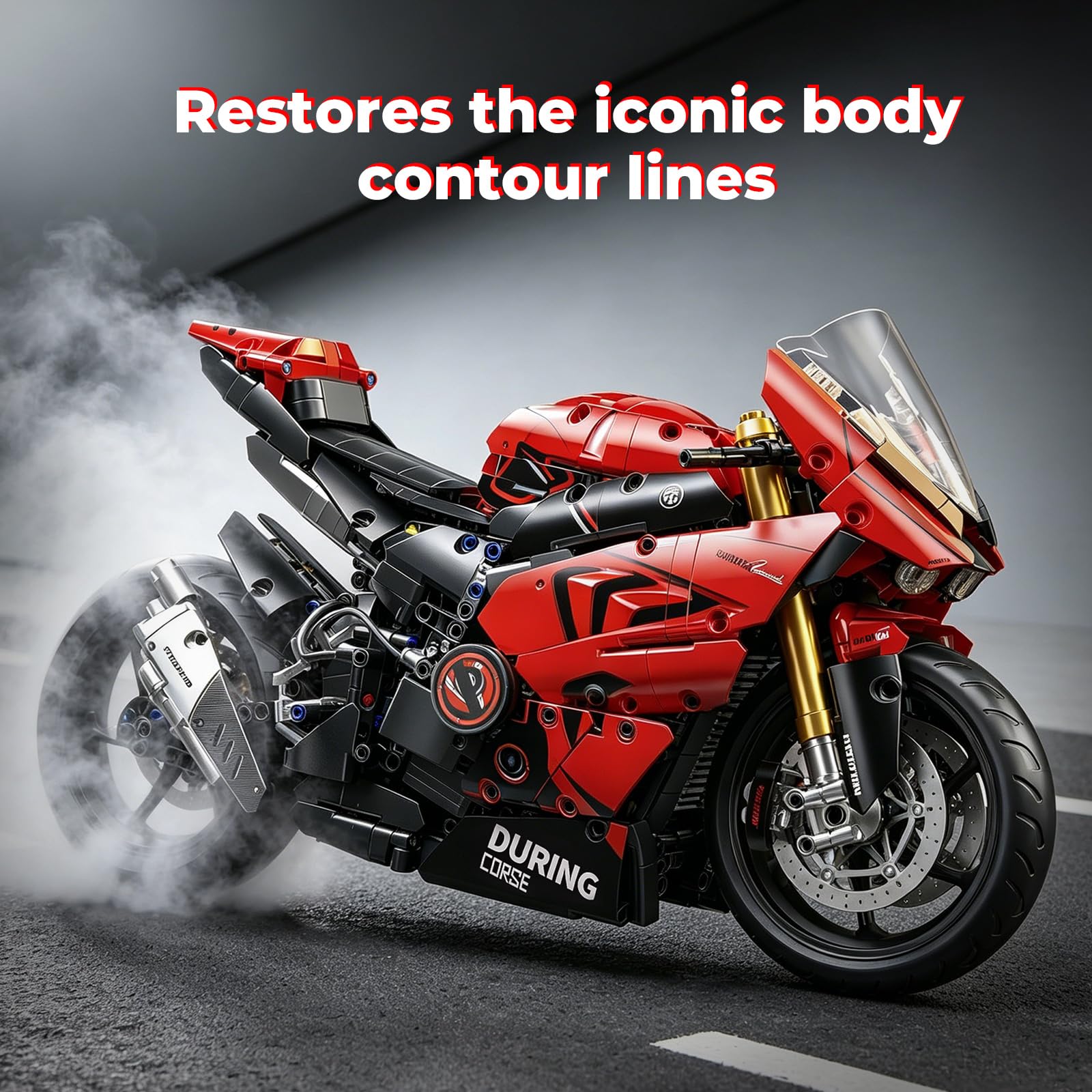 Flubecrux Technik Motorrad Klemmbausteine Modell 1:5 | 2024 Teile Technik Auto Bausatz mit realistischem Design, beweglichen Funktionen und Ausstellungsständer