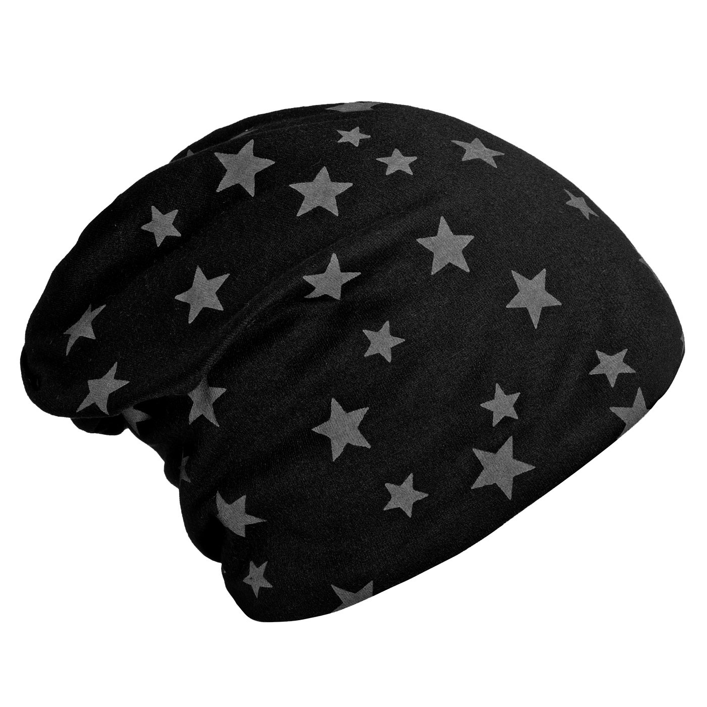 Dondon Women's Black Slouch Beanie Hat Winter Hat Lined With Stars Print