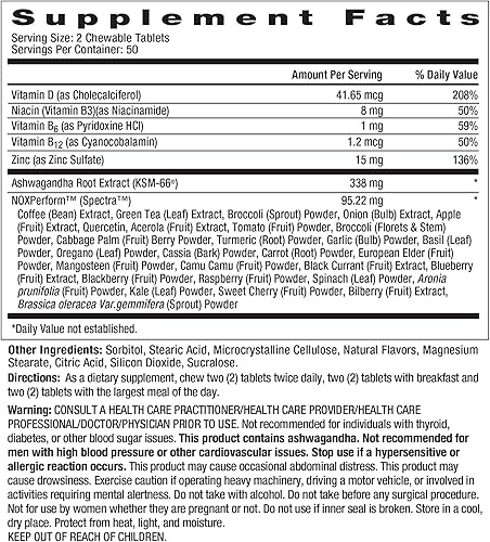Miniatura 6 de Max Suplemento potenciador de óxido nítrico masticable para hombres, extracto de Ashwagandha de alta potencia para aumentar los entrenamientos, los