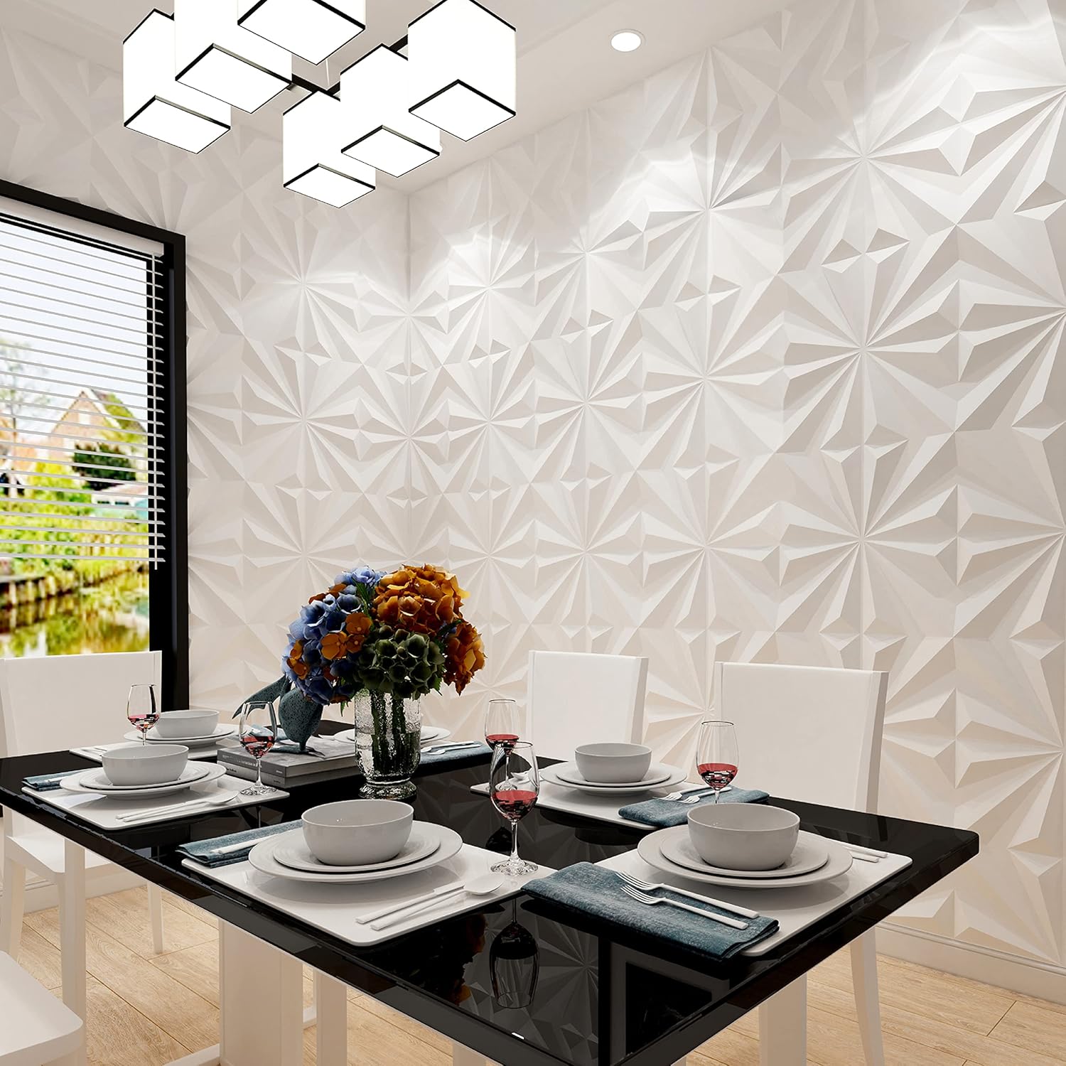 MIX3D 3D Wall Panels, Star Textured White PVC Wall Panels for Interior Wall Decor, Pack of 12 Tiles 32 Sq Ft : Tools & Home Improvement