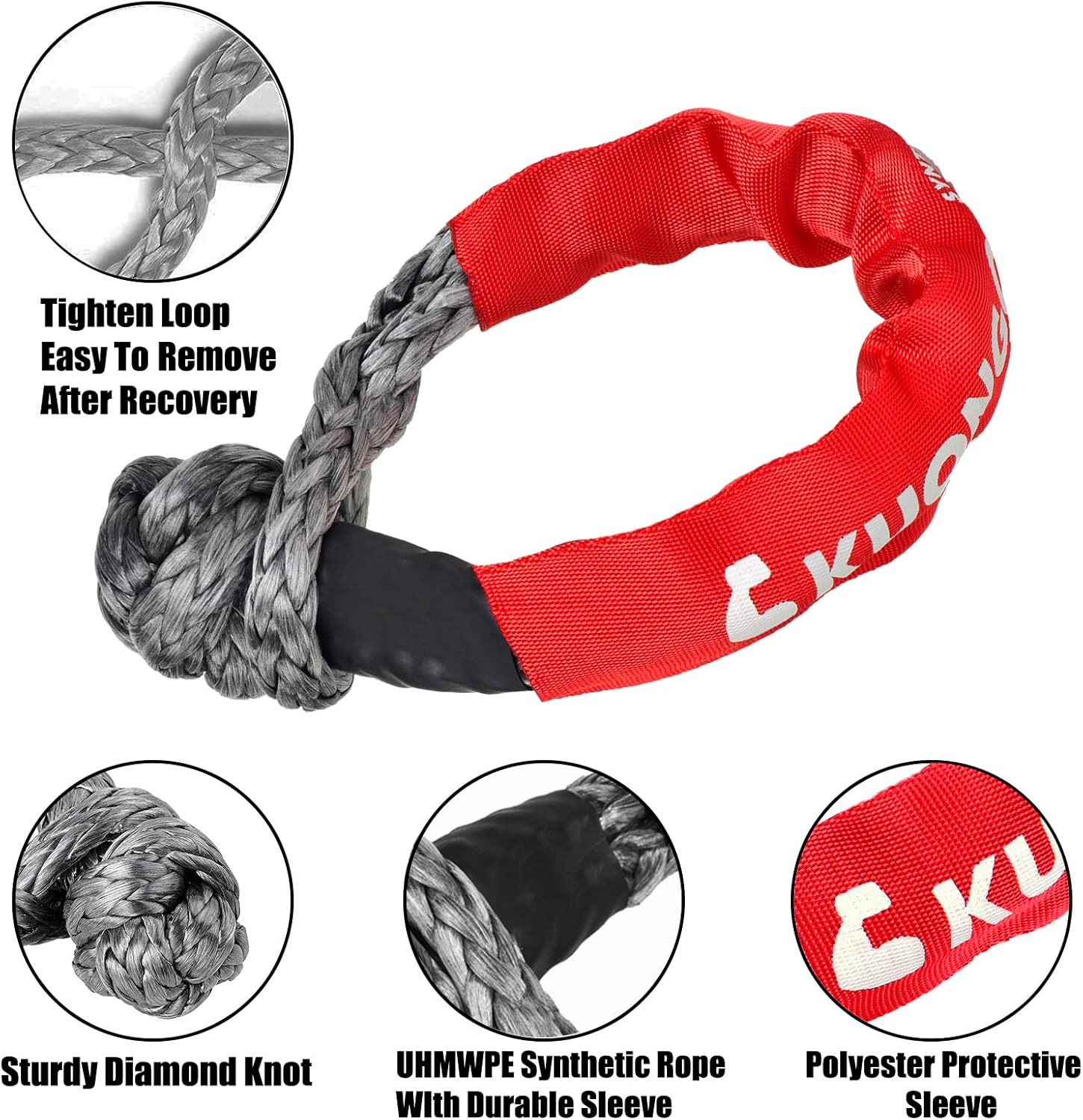 Soft Shackle Recovery 7/16"x20" Snatch Ring, Synthetic Soft Shackle Recovery Rope 36000lbs Breaking Strength Winch Snatch Block 42000lbs, for Truck ATV UTV SUVs Off-Road Vehicel (4PACK)