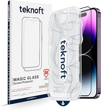 Easy Installation Kit for Teknoft iPhone 14 Pro Max Smooth Laser Cut Premium Screen Protector Unbreakable Glass That Provides Extra Reinforced Full Protection That Never Leaves Dust Under the Glass When Installing