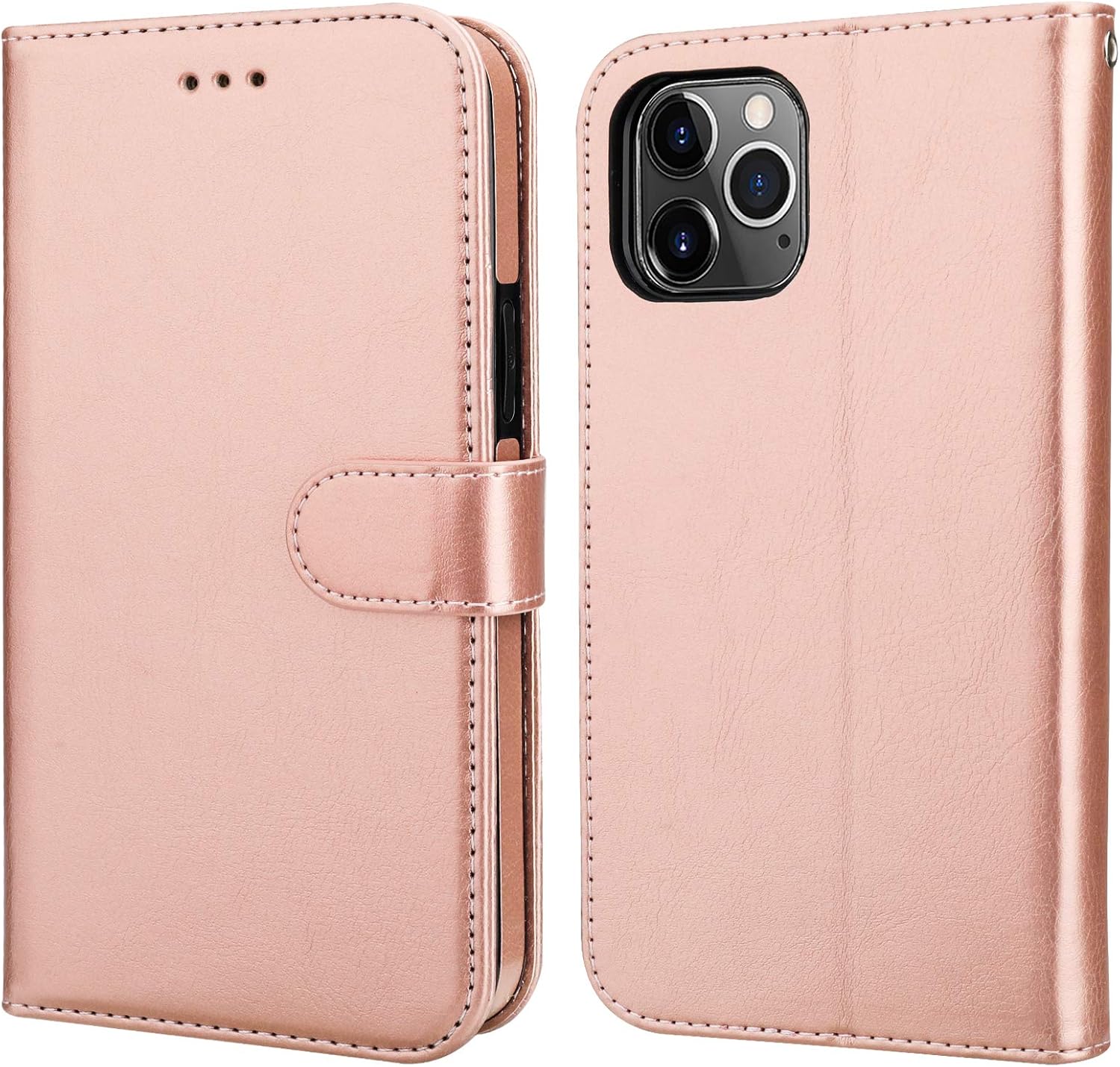 Bocasal for iPhone 11 Pro Wallet Case with Card Holder PU Leather Magnetic Detachable Kickstand Shockproof Wrist Strap Removable Flip Cover for iPhone 11 Pro 5.8 inch (Rose Gold)
