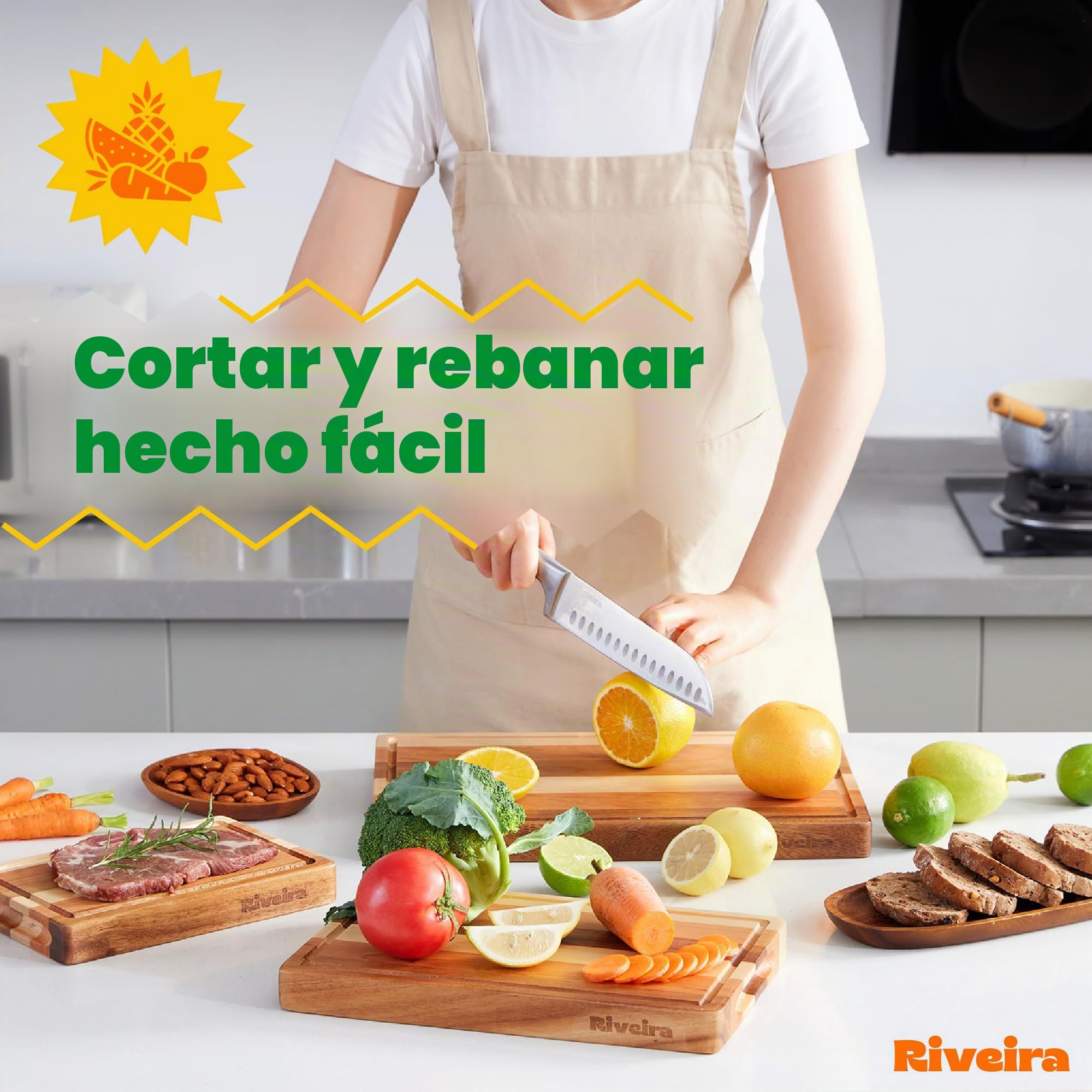 Riveira Tabla de cortar de madera de nogal/cerezo/arce, Gourmet Grandeur: tabla de cortar de madera de 18 x 12 pulgadas, tablas de cortar de madera natural para decoración de cocina, innovadora tabla