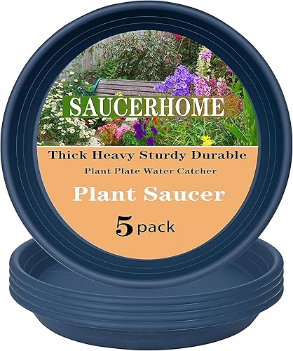 Vista 7 de 5 Packs Plant Saucer Pot Tray 6 8 10 12 14 16 19 20 Inch Plastic Flower Planter Saucers and Drip Trays for Indoors Outdoors, Heavy Durable Plant