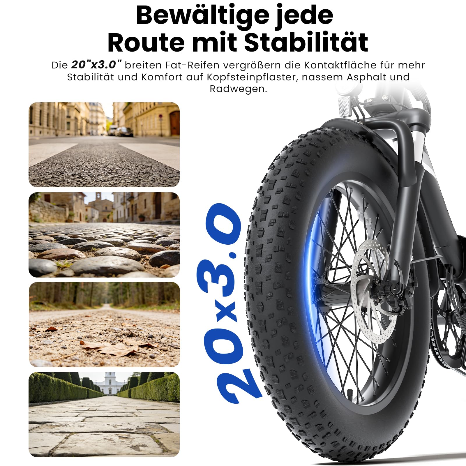 Touroll S3 Pro E-Bike Klapprad mit 1296Wh Akku, 65km-195km Reichweite, 20''x3.0'' Fat Tire Elektrofahrrad Herren Damen, 250W Motor, 50Nm Drehmoment, Ebike mit Gepäckträger, StVZO Konfor