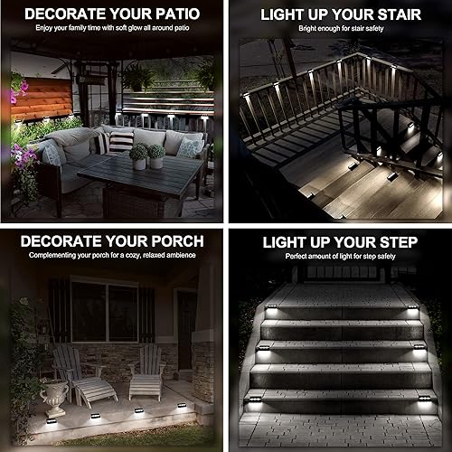 Miniatura 5 de SOLPEX Luces solares para vallas, 6 luces LED solares para exteriores, impermeables, alimentadas por energía solar para terraza, escalera, porche